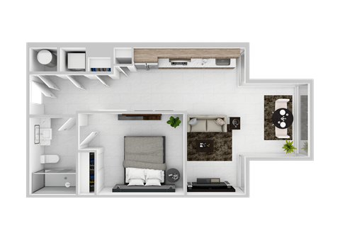 Floor plan for 1 bed, 1 bath, 562 sqft